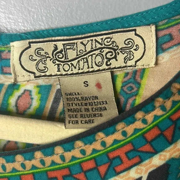 Flying Tomato Dress Bohemian Print with bell sleeves size small - Picture 2 of 5